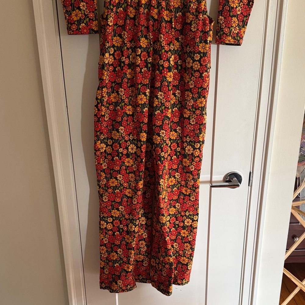 Floral Zip-Front Jumpsuit in Orange & Yellow - Picture 8 of 10